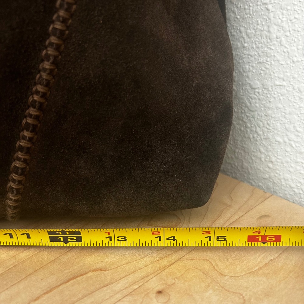 Nicoli Brown Italian Suede slouchy Shoulder Bag Whipstitch + inside pocket - Picture 12 of 12